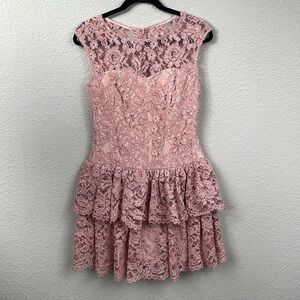 Marchesa Notte Blush Pink Lace Ruffle Tiered Mini Dress Drop Waist Sz 6